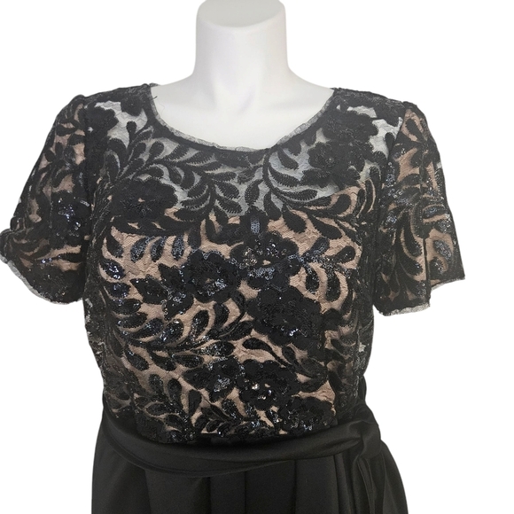 R&M Richards Black Satin & Sequined Lace A-Line High-Low Maxi Dress - Picture 9 of 14